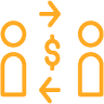 orange dollar sign in between two humans icon