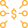 orange pins pointing to dollar sign icon