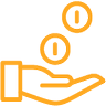 A hand collecting a group of falling coins