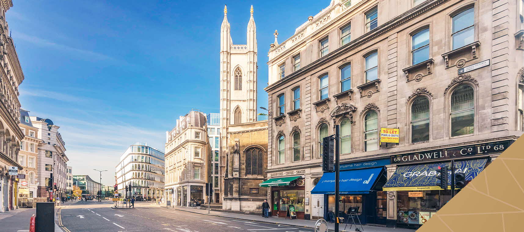 Mansion House station, along Queen Victoria Street.