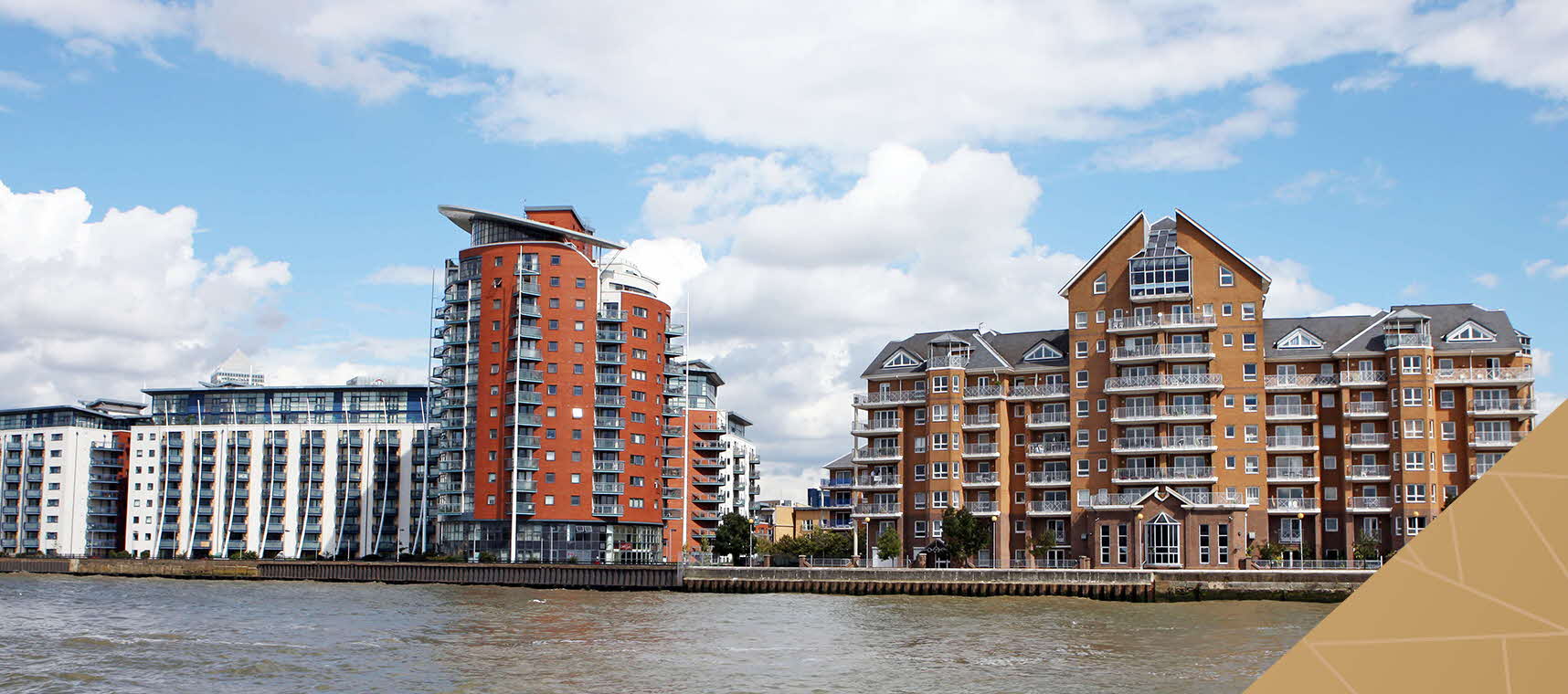 Modern riverside flats on River Thames.