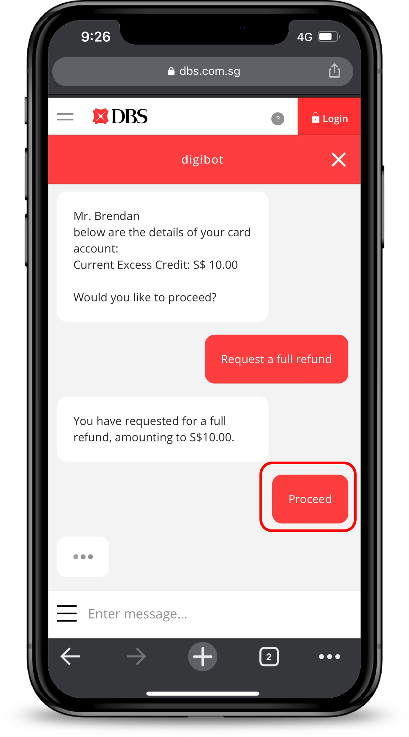 Credit Balance Refund DBS Singapore