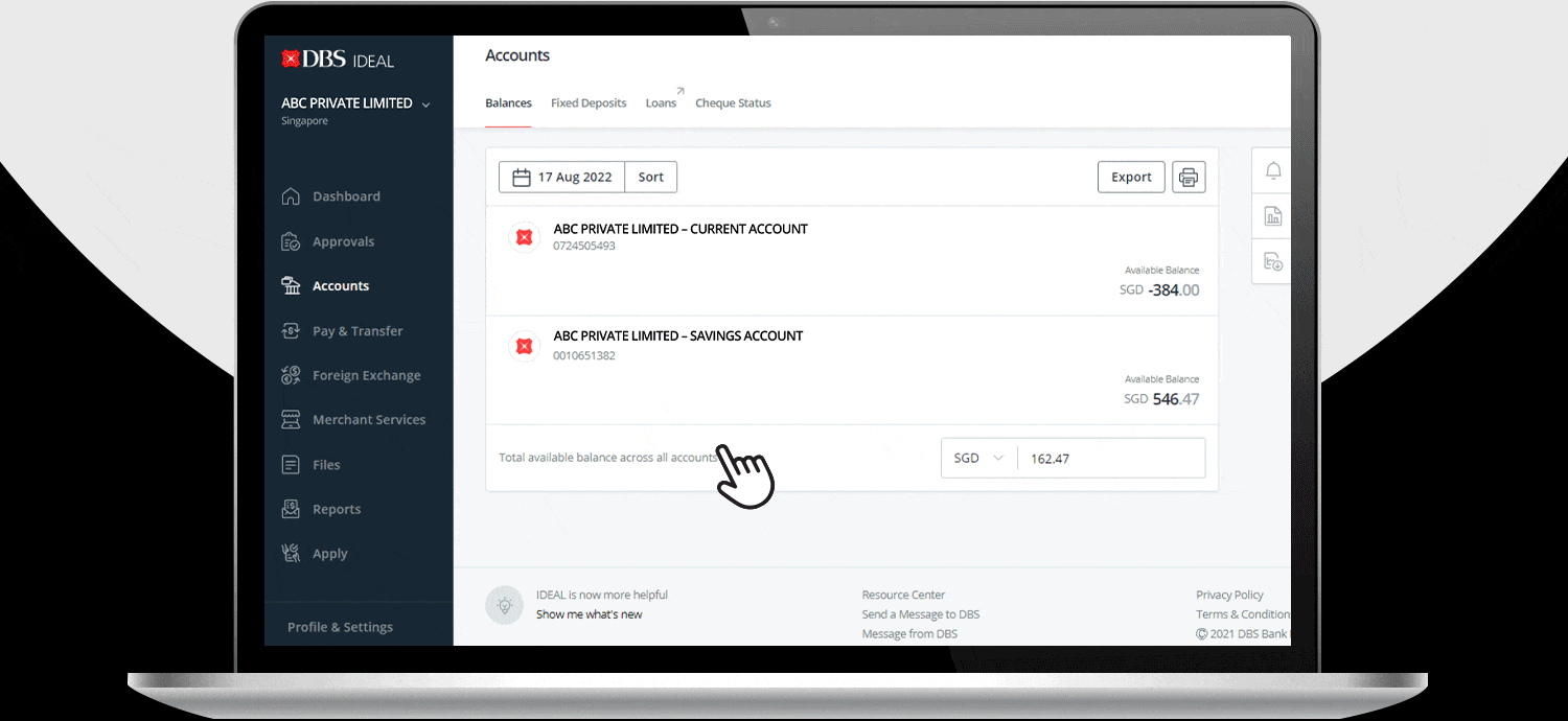 Here's how you can access your loan facilities via DBS IDEAL on desktop